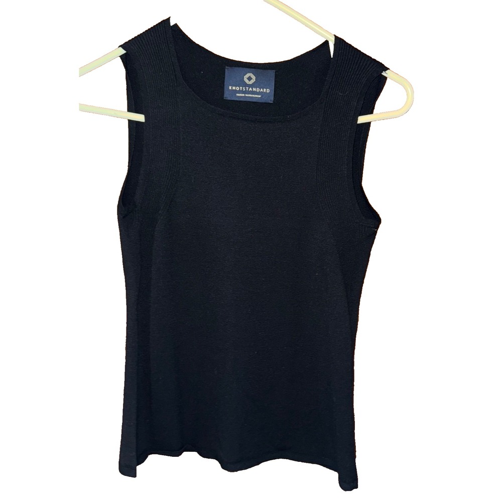 Knot Standard womens Large Black Tank Top  Sleeveless sweater round neck stretch